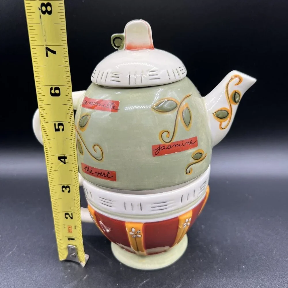 Collectible Tea For One Set Teapot Teacup Stackable Joie de Vivre pattern by MSC